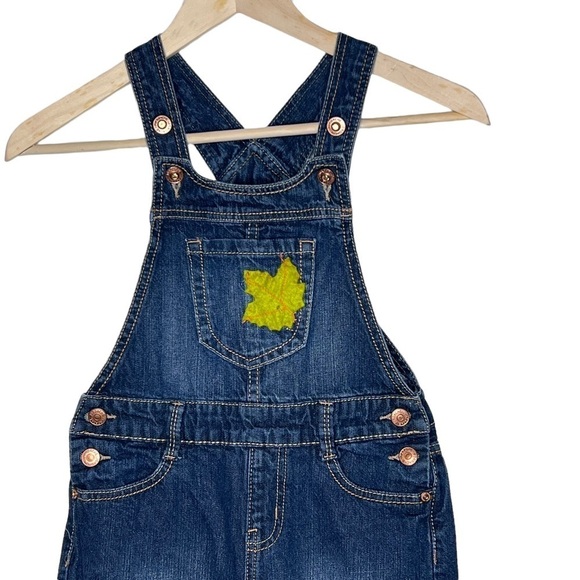 VTG Jordache Y2K Fall Leaves Patches Denim Overalls Size 7 8 Medium - Picture 3 of 14